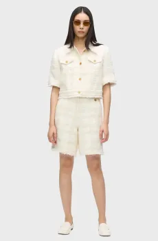 Женские жемчужные твидовые шорты в клетку BOUCLE BERMUDA Жемчужный 38 Karl Lagerfeld B2W10002