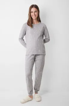 Женская серая пижама с узором (лонгслив, брюки) Серый S womensecret 3138581