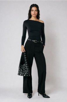 Штани wide-leg з швами та віскозою - чорний