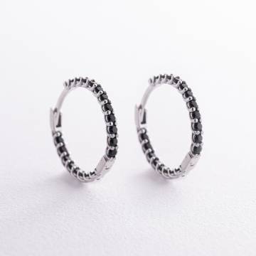 Серебряные серьги - кольца с черными фианитами OR126110 Серебряные серьги - кольца с черными фианитами OR126110