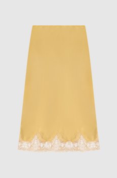 Желтая юбка из шелка с кружевом