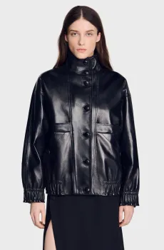Женская черная кожаная куртка Черный 36 Sandro SFPBL01374_Black