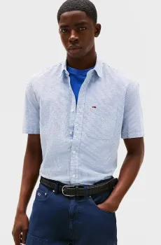 Мужская голубая рубашка в полоску REG SEERSUCKER Голубой M Tommy Jeans DM0DM20891