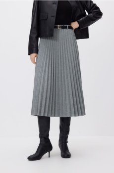 Reserved - Плісирована міді-спідниця з поясом - світло-сірий - YT120-09X