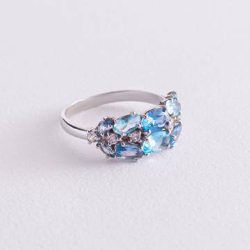 Серебряное кольцо с кварцом и фианитами 1370/1р-QLBQS Серебряное кольцо с кварцом и фианитами 1370/1р-QLBQS