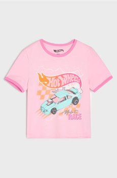 Бавовняна футболка з принтом Hot Wheels - рожевий