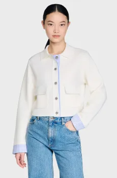 Женский белый шерстяной кардиган Белый XS Sandro SFPCA01366_Ecru