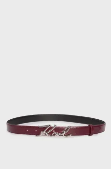 Женский бордовый кожаный ремень signature Бордовый 85 Karl Lagerfeld A1W33205