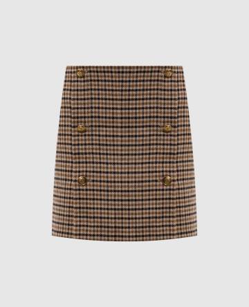 Бежевая юбка мини с шерстью в узор