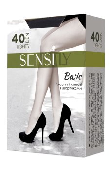 Колготки женские матовые Sensi fly Basik с шортиками, 40 DEN, черные, размер 2