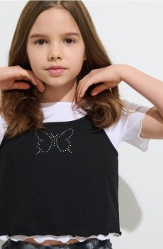 Бавовняна футболка з декоративними воланами - різнобарвний