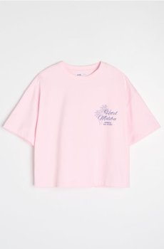 Футболка з літнім принтом "Hotel Malibu" - пастельний рожевий