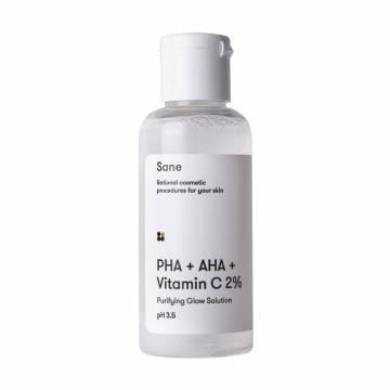 Тоник для лица Sane Face Toner PHA + AHA + Vitamin C 2% Purifying Glow Solution с АНА + РНА + витамин С, 50 мл Тоник для лица Sane Face Toner PHA + AHA + Vitamin C 2% Purifying Glow Solution с АНА + РНА + витамин С, 50 мл