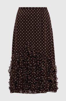 Коричневая юбка из шелка в горох