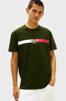 Мужская темно-зеленая футболка SIGNATURE STRIPE Зеленый M Tommy Jeans DM0DM22539