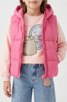 Стеганий жилет з капюшоном - фуксія