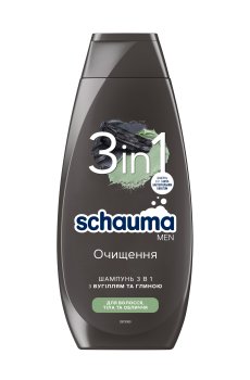 Шампунь для мужчин 3-в-1 Schauma Men Очищение с углем и глиной, для волос, тела и лица, 400 мл