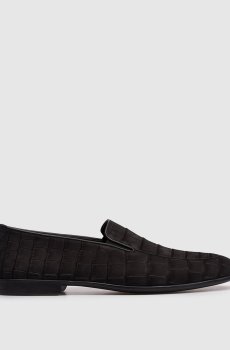 Черные лоферы из кожи крокодила с эффектом нубука