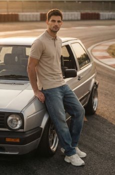 Бавовняна сорочка поло - бежевий