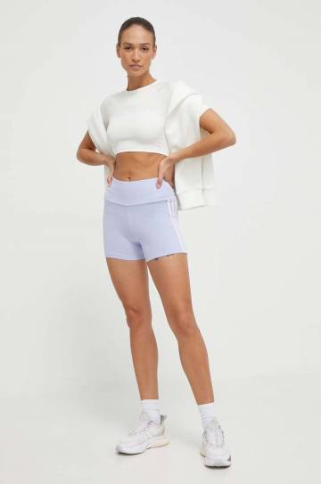 Шорты adidas Originals женские цвет фиолетовый с аппликацией высокая посадка IR5499 Шорты adidas Originals женские цвет фиолетовый с аппликацией высокая посадка IR5499