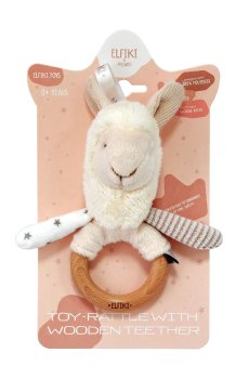 Игрушка-погремушка Elfiki & Friends Лама Сэмми, c деревянным грызунком, с рождения (ІГ-0135)