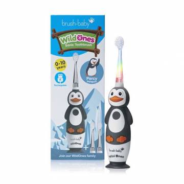 Детская электрическая зубная щетка Brush-Baby WildOnes Sonic Toothbrush Penguin с рождения до 10 лет, 1 шт Детская электрическая зубная щетка Brush-Baby WildOnes Sonic Toothbrush Penguin с рождения до 10 лет, 1 шт