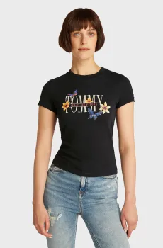 Женская черная футболка BUTTERFLY Черный XS Tommy Jeans DW0DW21340