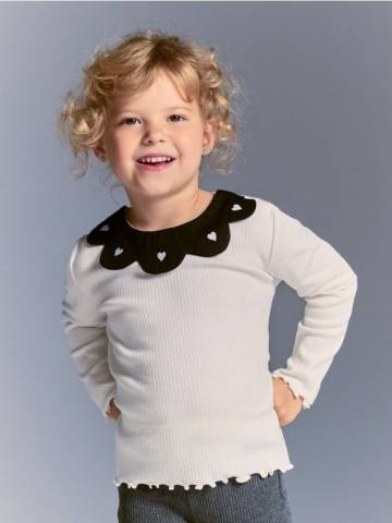 Reserved - Блузка з контрастним коміром - кремовий - 435FT-01X