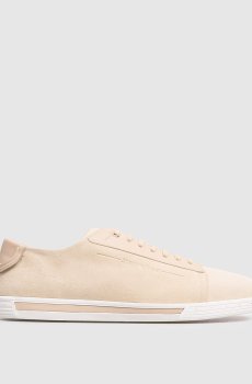 Бежевые замшевые кроссовки с логотипом