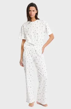 Женская белая пижама с узором (футболка, брюки) MALOUX Белый L Etam 6556039