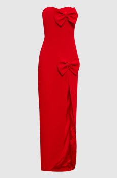 Красное платье-бюстье с бантами