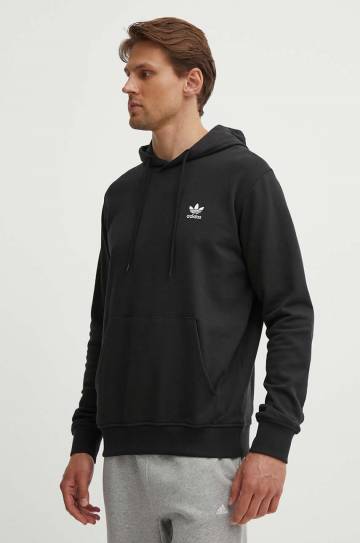 Хлопковая кофта adidas Originals мужская цвет чёрный с капюшоном однотонная IW5789 Хлопковая кофта adidas Originals мужская цвет чёрный с капюшоном однотонная IW5789