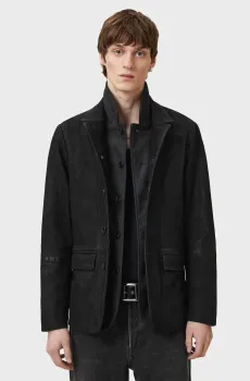 Мужской черный кожаный вощеный пиджак SURVEY Черный XXL AllSaints M061LB