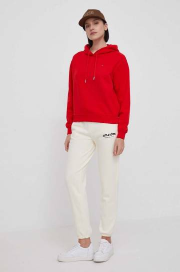Хлопковые спортивные штаны Tommy Hilfiger цвет бежевый с принтом Хлопковые спортивные штаны Tommy Hilfiger цвет бежевый с принтом