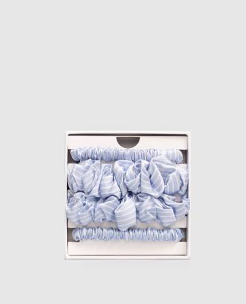 Набор голубых резинок для волос из шелка в полоску с логотипом