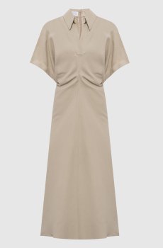 Бежевое платье миди с льном
