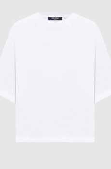 Белая укороченная футболка с вышивкой логотипа