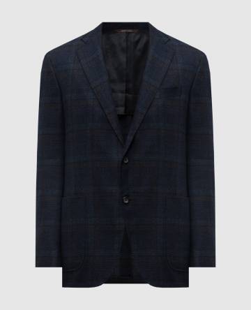 Синий пиджак из шерсти в клетку