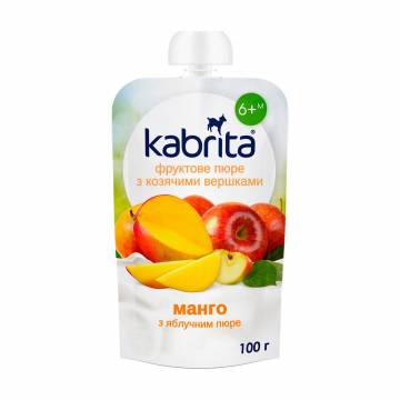 Детское фруктовое пюре Kabrita Манго с яблочным пюре и козьими сливками, от 6 месяцев, 100 г