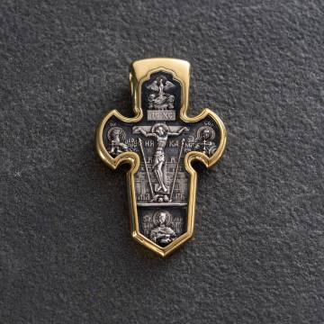 Серебряный крестик с позолотой "Распятие. Архангел Михаил" 131746 Серебряный крестик с позолотой "Распятие. Архангел Михаил" 131746