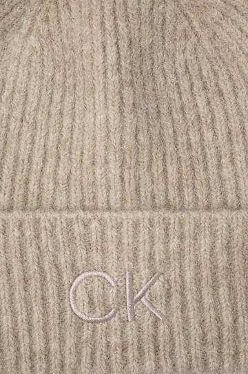 Шерстяная шапка Calvin Klein цвет бежевый шерсть K60K612586 Шерстяная шапка Calvin Klein цвет бежевый шерсть K60K612586