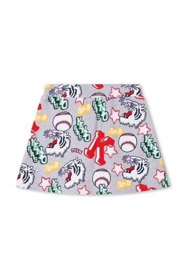 Детская хлопковая юбка Kenzo Kids цвет серый mini прямая Детская хлопковая юбка Kenzo Kids цвет серый mini прямая