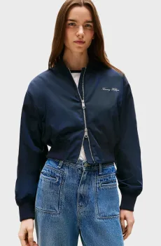Женский синий бомбер NYLON REG CROPPED Синий XXS Tommy Hilfiger WW0WW45634