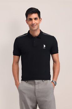 U.S. Polo Assn. Men Solid Polo Collar Cotton Slim Fit T-shirt