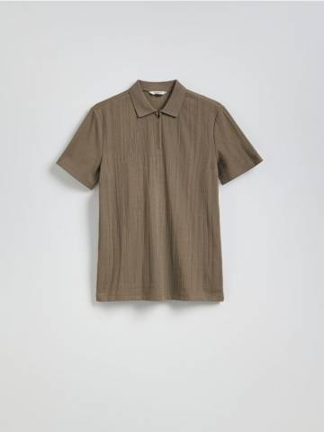 Reserved - Сорочка поло regular fit із текстурованого трикотажу - темно-зелений - 754EC-79X