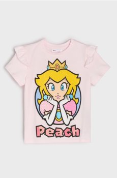 Бавовняна футболка з воланами Super Mario - пастельний рожевий