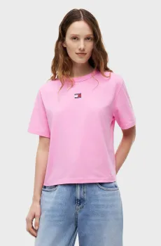 Женская розовая футболка BADGE Розовый L Tommy Jeans DW0DW22202