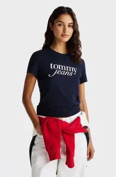 Женская темно-синяя футболка TJW SLIM ESSENTIAL LOGO TEE EXT Синий XS Tommy Jeans DW0DW19447