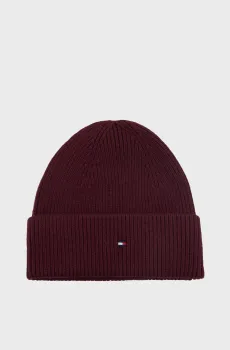 Женская бордовая шапка FLAG KNIT Бордовый ONESIZE Tommy Hilfiger AW0AW19102