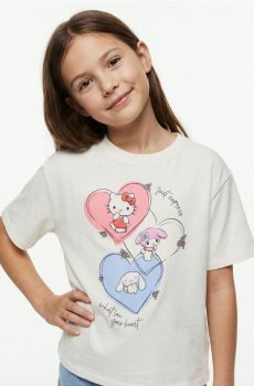 Бавовняна футболка з принтом Hello Kitty - кремовий